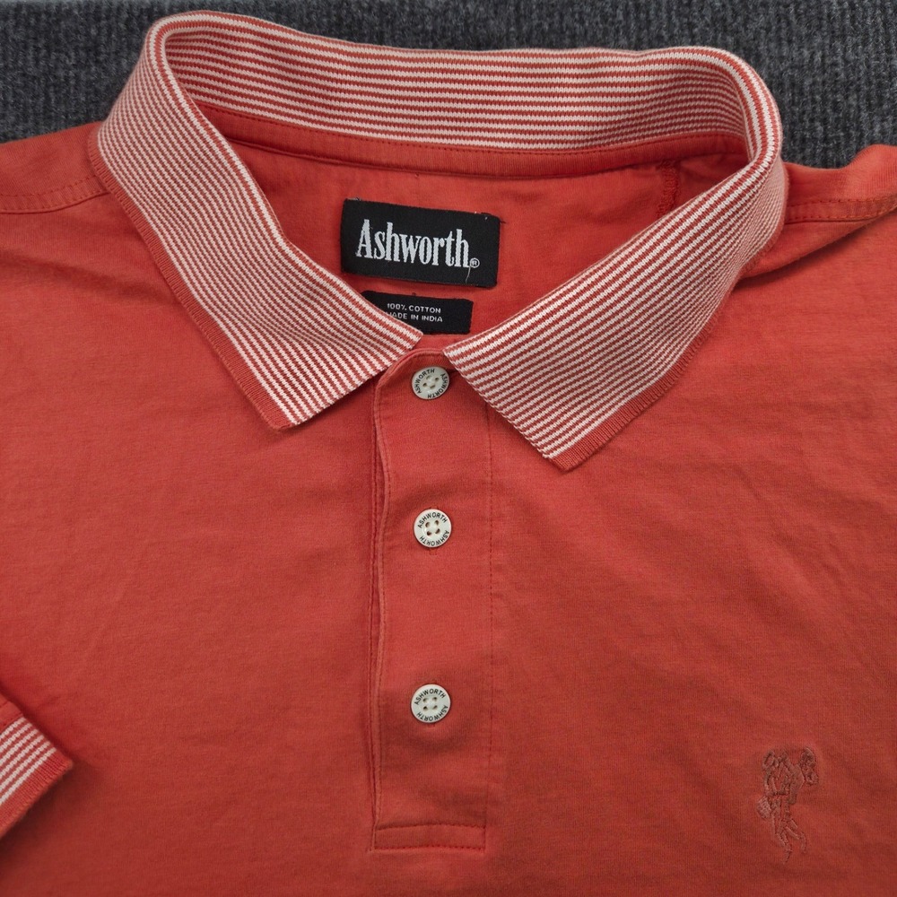 Ashworth Polo Shirt Mens XL Orange Cotton Short‎ Sleeve Striped Collar Golf Top